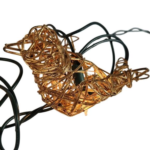 10 Elegant Gold Woven Bird String Holiday Christmas Tree Lights Decor TESTED - Picture 4 of 5